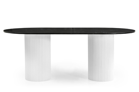 Marmoholz Ravello – Stół do jadalni Owalny | Czarny Marmur & Białe Mango | 200 x 100 cm