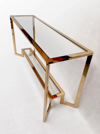 Konsola Yara Gold 160/45/78cm wykończona w złocie z dwoma szklanymi blatami Z0265MV Gold,CG