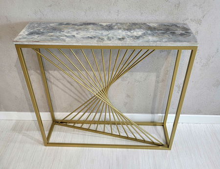 Konsola Gold Fala 90/25/82cm z blatem z żywicy epoksydowej industrialna metalowa loft30-1-2-1