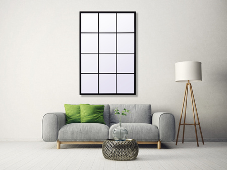Lustro nowoczesne Boston 120/80cm w stylu loft okienne z czarnymi szprosami i stalową ramą AHS18037