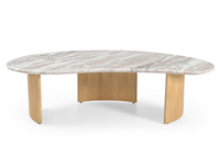 Marmoholz Lecce – Stolik Kawowy Owalny | Szary Marmur & Jasny Dąb Mango | 130 x 60 cm