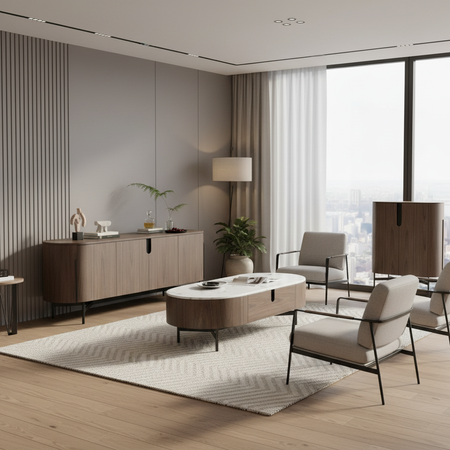Komoda do salonu minimalistyczna orzech włoski czarne nóżki Silario SA01