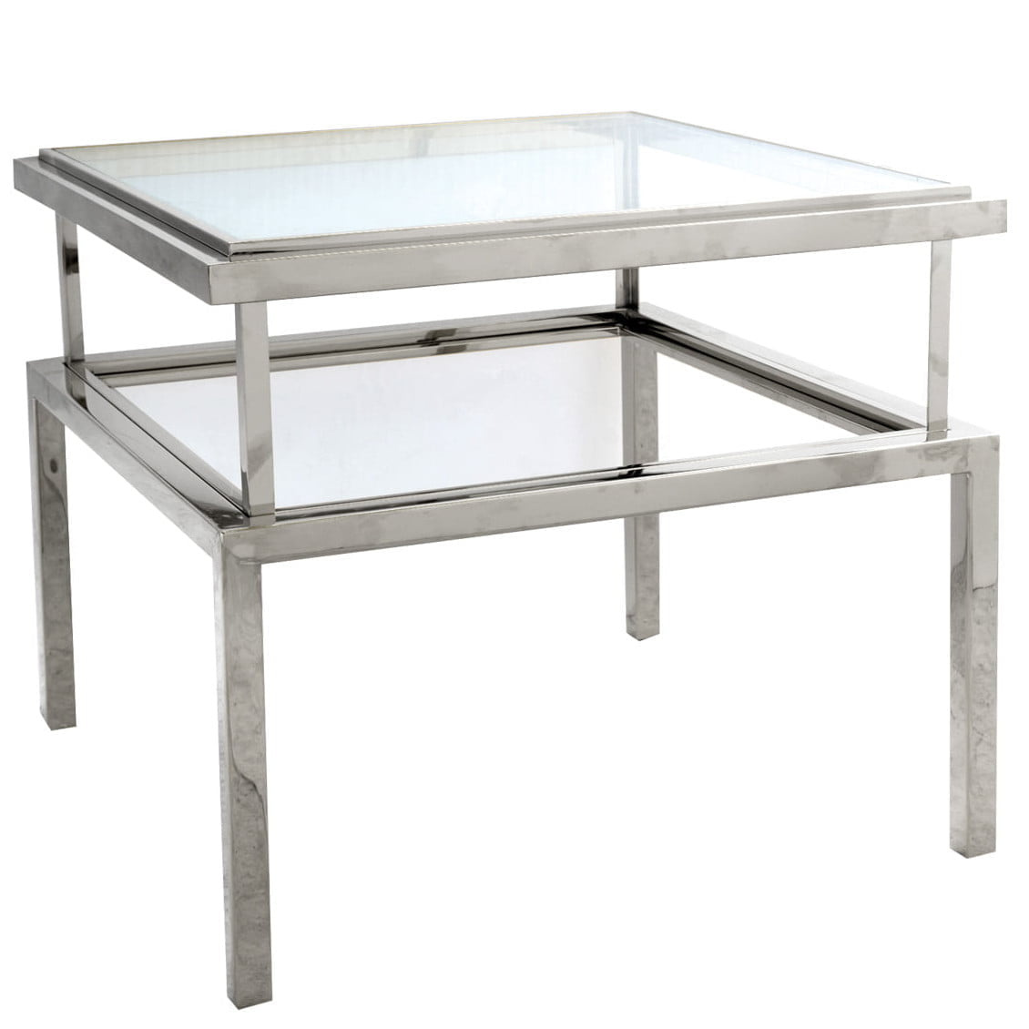 Stolik kawowy Janssen glamour 55/55/65cm srebrny z dwoma szklanymi blatami Z0161 MV - silver,CG