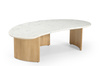 Marmoholz Lecce – Stolik Kawowy Owalny | Biały Marmur & Jasny Dąb Mango | 130 x 60 cm