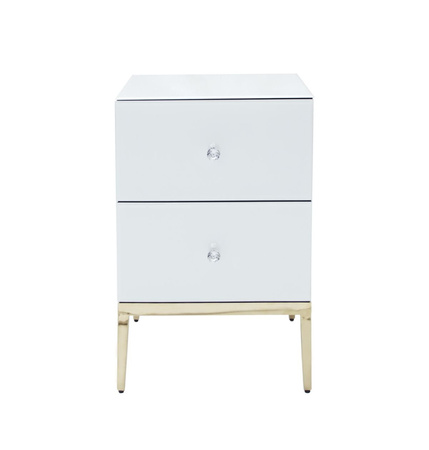 Szafka nocna do sypialni Milan 50/40/66cm z białego szkła na złotych nóżkach AH506