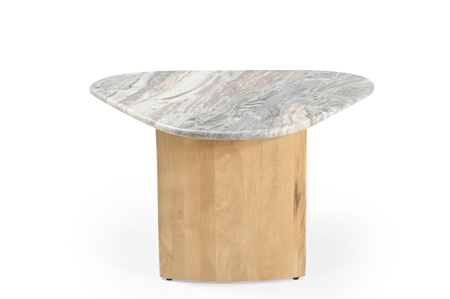 Marmoholz Lecce – Stolik Pomocniczy | Szary Marmur & Jasny Dąb Mango | 84 x 76 cm