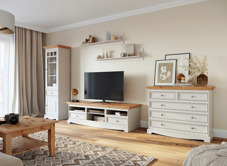 Komoda TV duża biała - naturalna sosna Belluno Elegante Katmandu PL010B/P