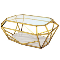 Stolik kawowy glamour Emerald 100/70/41cm złoty ze szklanym i marmurowym blatem Z0185MV gold, CG