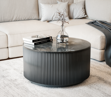 Marmoholz Treviso – Stolik Kawowy | Czarny Marmur & Czarny Mango | Ø70 cm