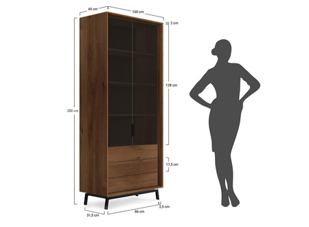 Regał dębowy duży szklany tabacco Modern Loft Katmandu PLMOL10ST