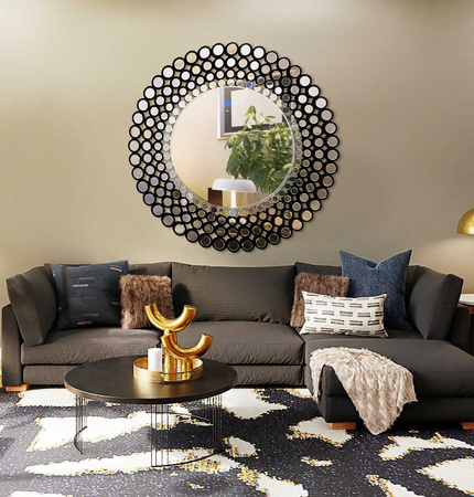 Lustro okrągłe Ines C 120cm w stylu glamour w ramie z mniejszych czarnych lustrzanych kółek AH 13155