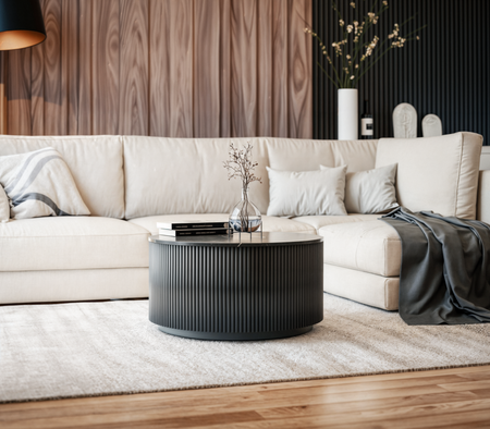 Marmoholz Treviso – Stolik Kawowy | Czarny Marmur & Czarny Mango | Ø70 cm