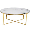 Stolik kawowy do salonu Pelio glamour z blatem z białego marmuru osadzony na złotym stelażu 90/90/42 cm TG-321-1 gold/white