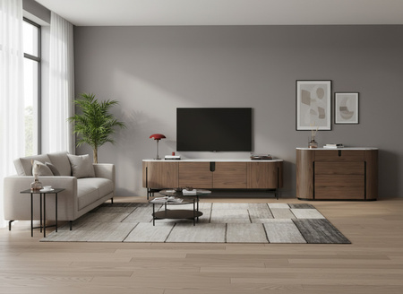 Komoda z szufladami w minimalistycznym stylu do salonu sypialni orzech włoski czarne akcenty Silario SA03