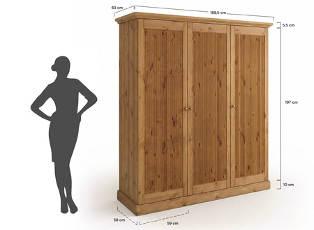 Szafa trzydrzwiowa drewniana sosnowa kolor dąb Rosella Katmandu SKROS02D