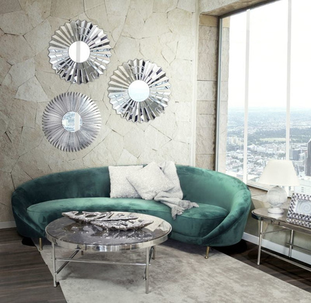Lustro okrągłe glamour Violett Srebrne 90cm w lustrzanej wachlarzowej ramie JZ0116