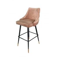 Krzesło barowe hoker Barstool pikowane miękkim złotym welurem z czarnymi nóżkami 52/53/103 cm C0366-1D MV
