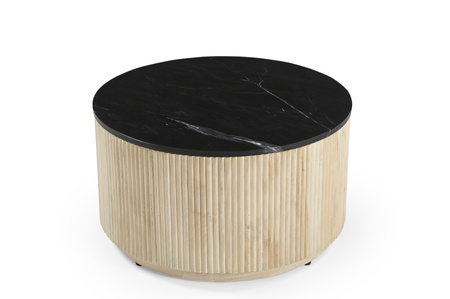 Marmoholz Treviso – Stolik Kawowy | Czarny Marmur & Bielony Mango | Ø70 cm