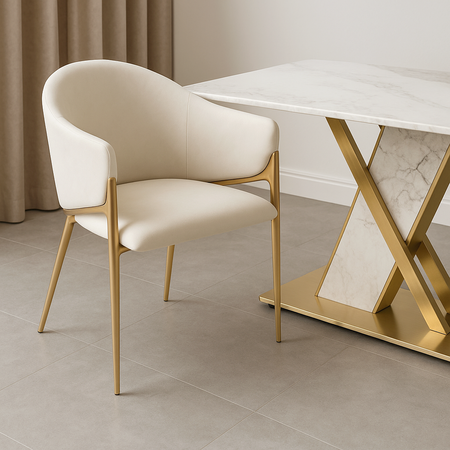 Krzesło tapicerowane jasne złote nogi Modig M5-10