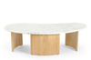 Marmoholz Lecce – Stolik Kawowy Owalny | Biały Marmur & Jasny Dąb Mango | 130 x 60 cm