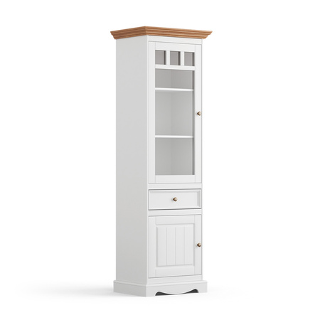 Witrynka sosnowa wąska Belluno Elegante biała/dąb - lewa Katmandu PL014B/DL