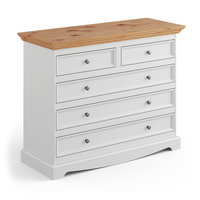 Komoda 5 szuflad biała - naturalna sosna Belluno Elegante Katmandu PL005B/P