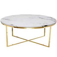 Stolik kawowy do salonu Pelio glamour z blatem z białego marmuru osadzony na złotym stelażu 90/90/42 cm TG-321-1 gold/white
