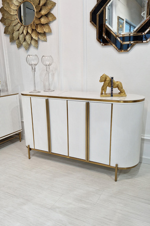 Komoda biała do salonu sypialni Isella glamour ryflowana ze złoceniami 150 cm M_ARTE_ISA_01