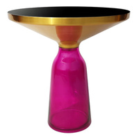 Stolik kawowy do salonu ze szklanym blatem glamour Bottle Table 50/53cm różowo-złoty osadzony na szklanej nodze TG-27-high purple