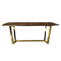 Elegancki stół do jadalni Roseta 200/100/75cm z brązowym marmurowym blatem i złotymi chromowanymi nóżkami TG-282 gold/brown