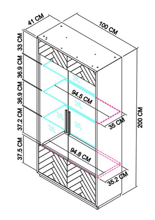 Witryna czarna z drzwiami szklanymi Seville SEV26-2