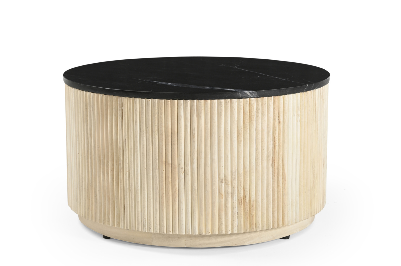 Marmoholz Treviso – Stolik Kawowy | Czarny Marmur & Bielony Mango | Ø70 cm