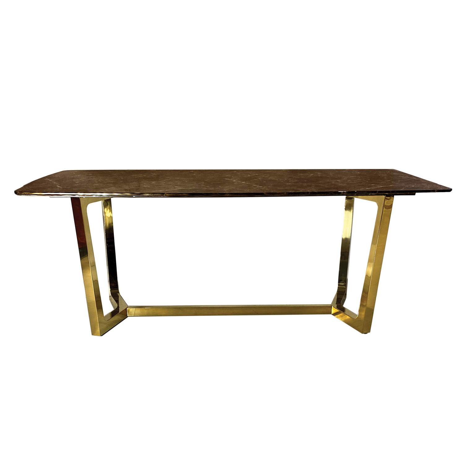 Elegancki stół do jadalni Roseta 200/100/75cm z brązowym marmurowym blatem i złotymi chromowanymi nóżkami TG-282 gold/brown