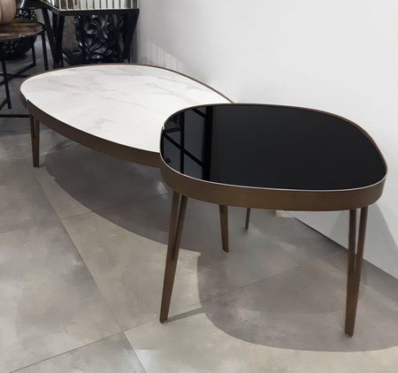 Stoliki kawowe Somma glamour 110/70/37cm i 55/55/47cm z ceramicznym i szklanym blatem 117_black/white