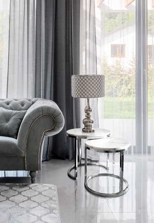 Zestaw stolików kawowych do salonu Camelio glamour L Ø50/55 Ø40/50cm srebro-białe TG-250 silver/white
