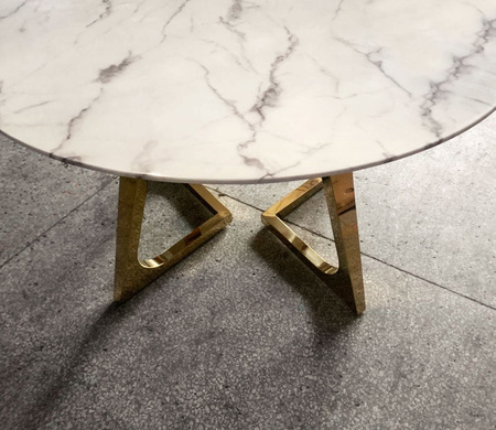 Stół okrągły do jadalni Veneto z białym marmurowym blatem i złotymi chromowanymi nóżkami 130/130/76 cm TG-281 gold/white