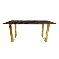 Stół do jadalni Madera 180/90/75 cm w stylu glamour z brązowym marmurowym blatem o złotym stelażu TG-152 gold/brown