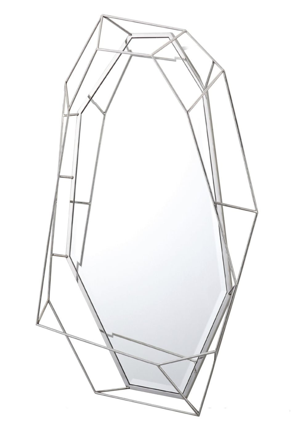 Lustro Massei II 78/127cm o nieregularnym wielokątnym kształcie ze srebrną metalową ramą 18H1037
