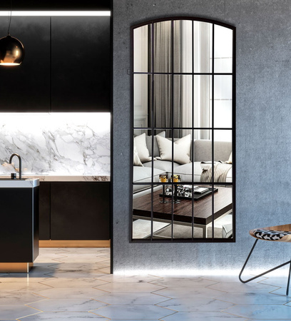 Lustro nowoczesne w stylu industrialnym okienne Manhattan 170/76cm w stylu loft z czarnymi szprosami i stalową ramą AHS18039L