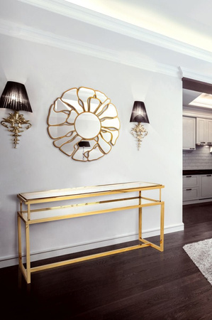Lustro okrągłe Grosetto 92cm w stylu glamour ze złotymi elementami w kształcie płatków kwiatu JSM376