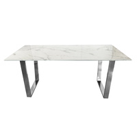 Stół do jadalni Madera 160/80/75cm w stylu glamour z białym marmurowym blatem o srebrnym stelażu TG-152 white/silver