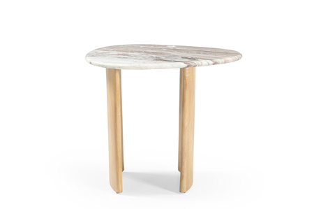 Marmoholz Lecce – Stolik Pomocniczy Owalny | Szary Marmur & Jasny Dąb Mango | 60 x 45 cm