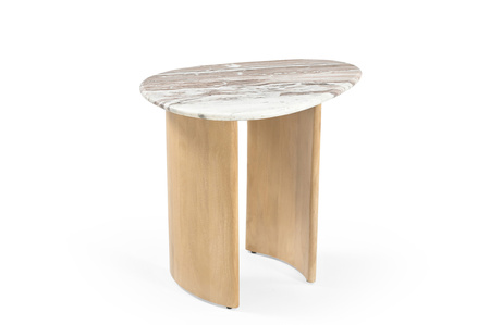 Marmoholz Lecce – Stolik Pomocniczy Owalny | Szary Marmur & Jasny Dąb Mango | 60 x 45 cm