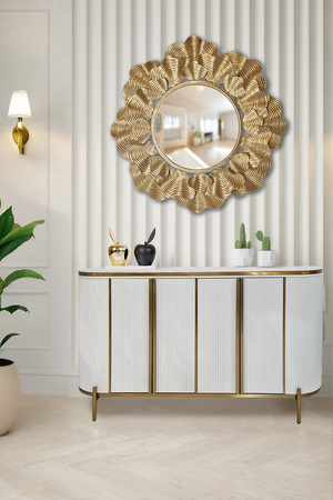 Komoda biała do salonu sypialni Isella glamour ryflowana ze złoceniami 150 cm M_ARTE_ISA_01