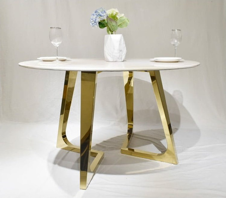 Stół okrągły do jadalni Veneto z białym marmurowym blatem i złotymi chromowanymi nóżkami 130/130/76 cm TG-281 gold/white