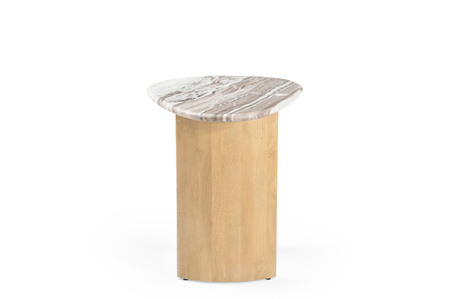 Marmoholz Lecce – Stolik Pomocniczy Owalny | Szary Marmur & Jasny Dąb Mango | 60 x 45 cm