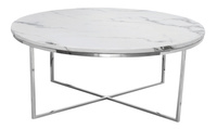 Stolik kawowy do salonu Pelio 90/90/42cm glamour z blatem z białego marmuru osadzony na srebrnym stelażu TG-321-1silv/white