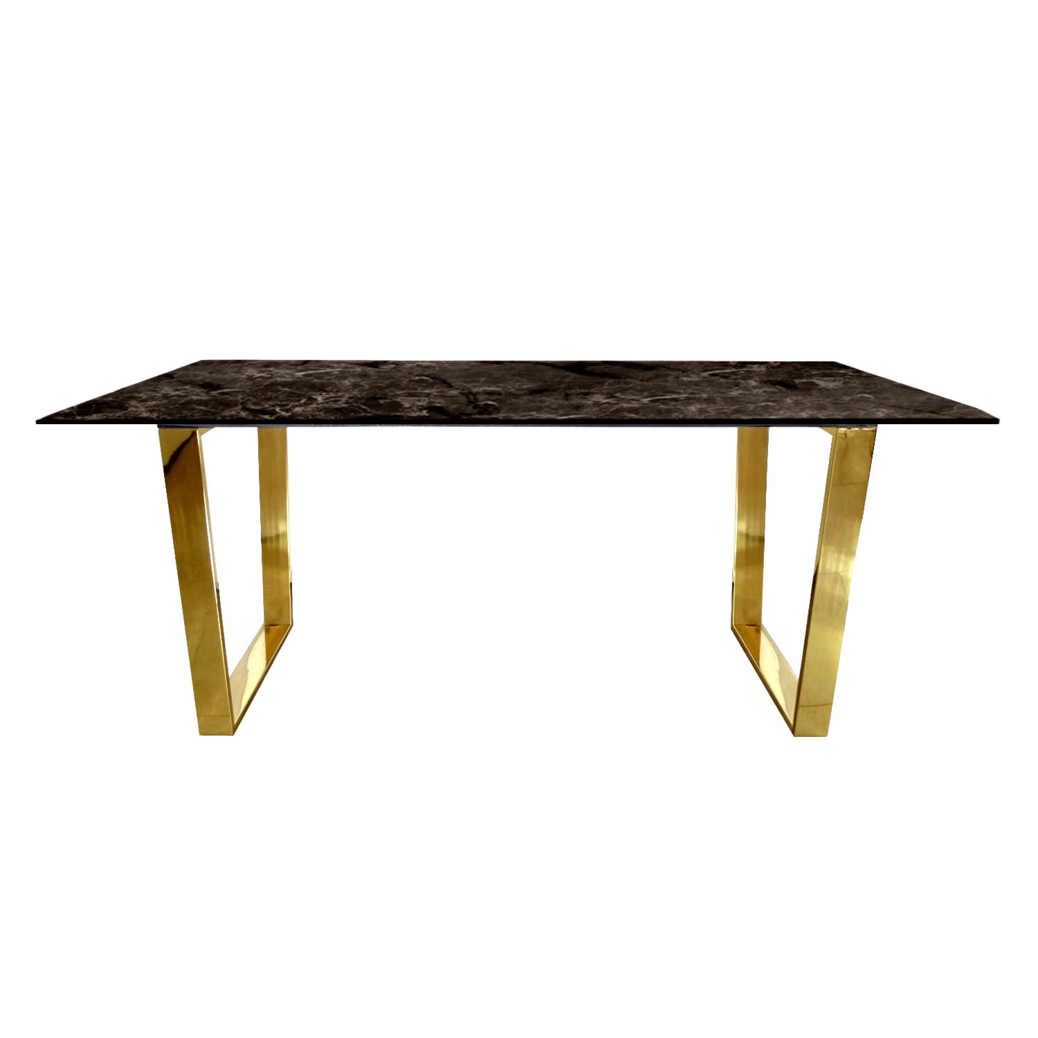Stół do jadalni Madera 180/90/75 cm w stylu glamour z brązowym marmurowym blatem o złotym stelażu TG-152 gold/brown