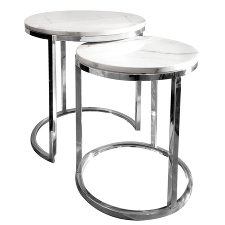 Zestaw stolików kawowych do salonu Camelio glamour L Ø50/55 Ø40/50cm srebro-białe TG-250 silver/white