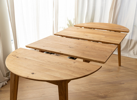 Stół dębowy okrągły 110 cm do 210 cm rozsuwany Orbetello Katmandu KULSR110_2X50